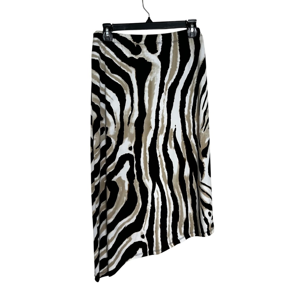 Premise Womens Zebra Print Asymmetrical Midi Skirt Black Tan Large Handkerchief